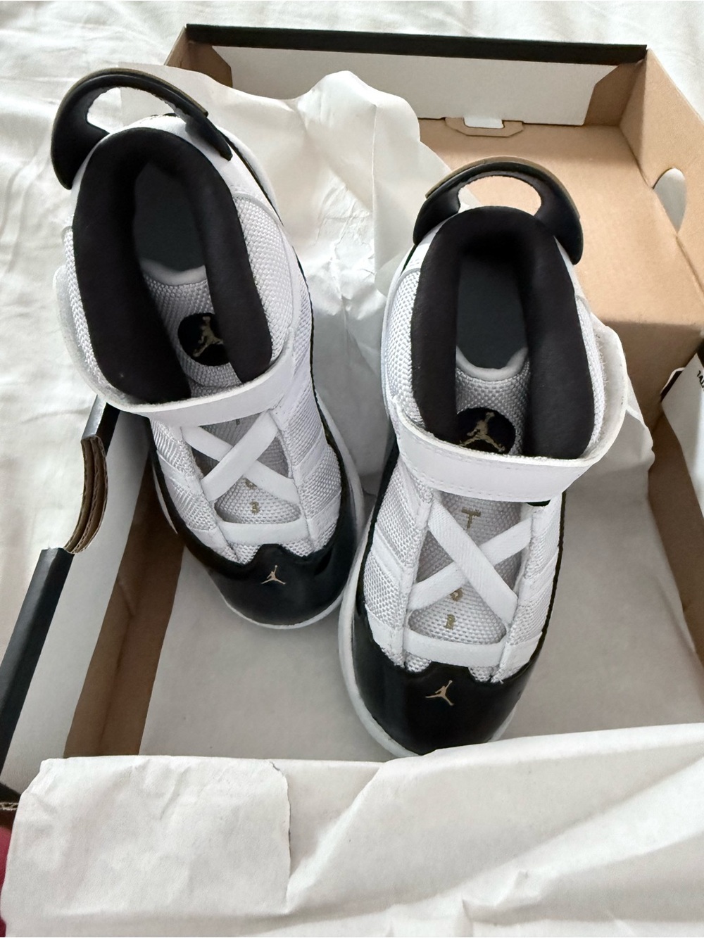 Jordan Kids White and Black High-Top Basketball Sneakers